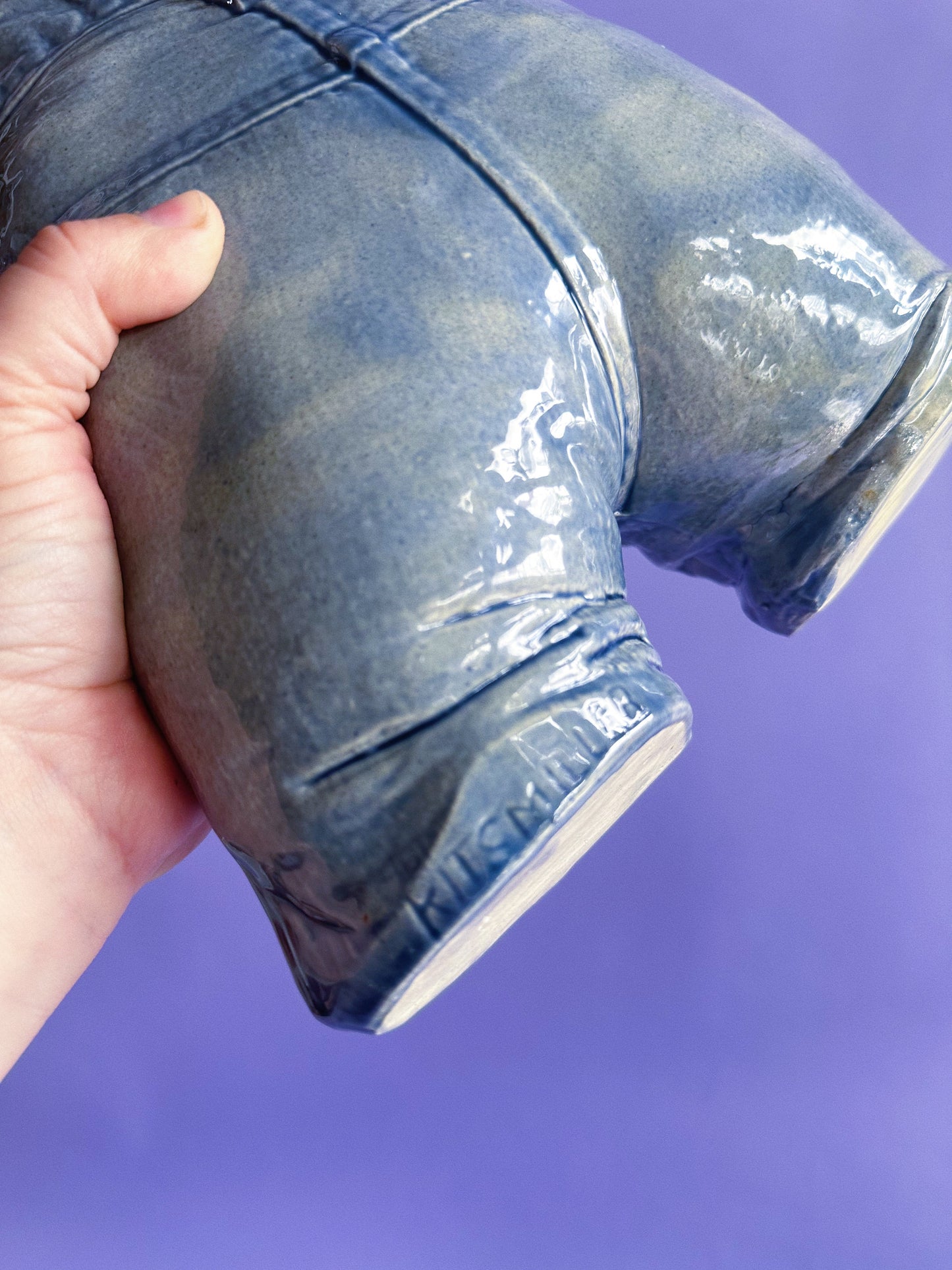 Vintage Ceramic Glazed Blue Jeans Vase 1976