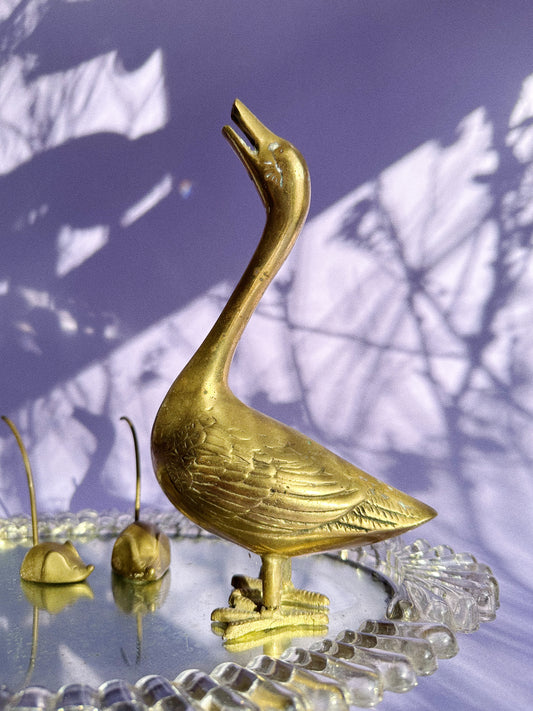 Vintage Brass Goose Figure Letter Note Holder / Sculpture