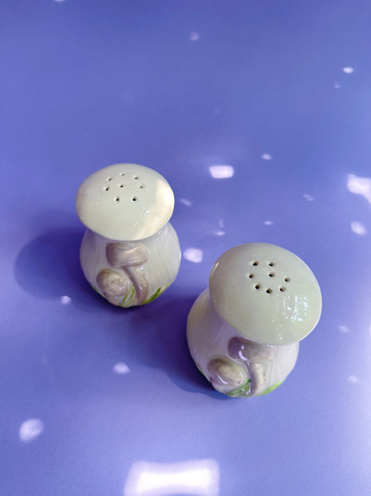 Vintage 1970s Glazed Ceramic Mushroom Salt & Pepper Shakers