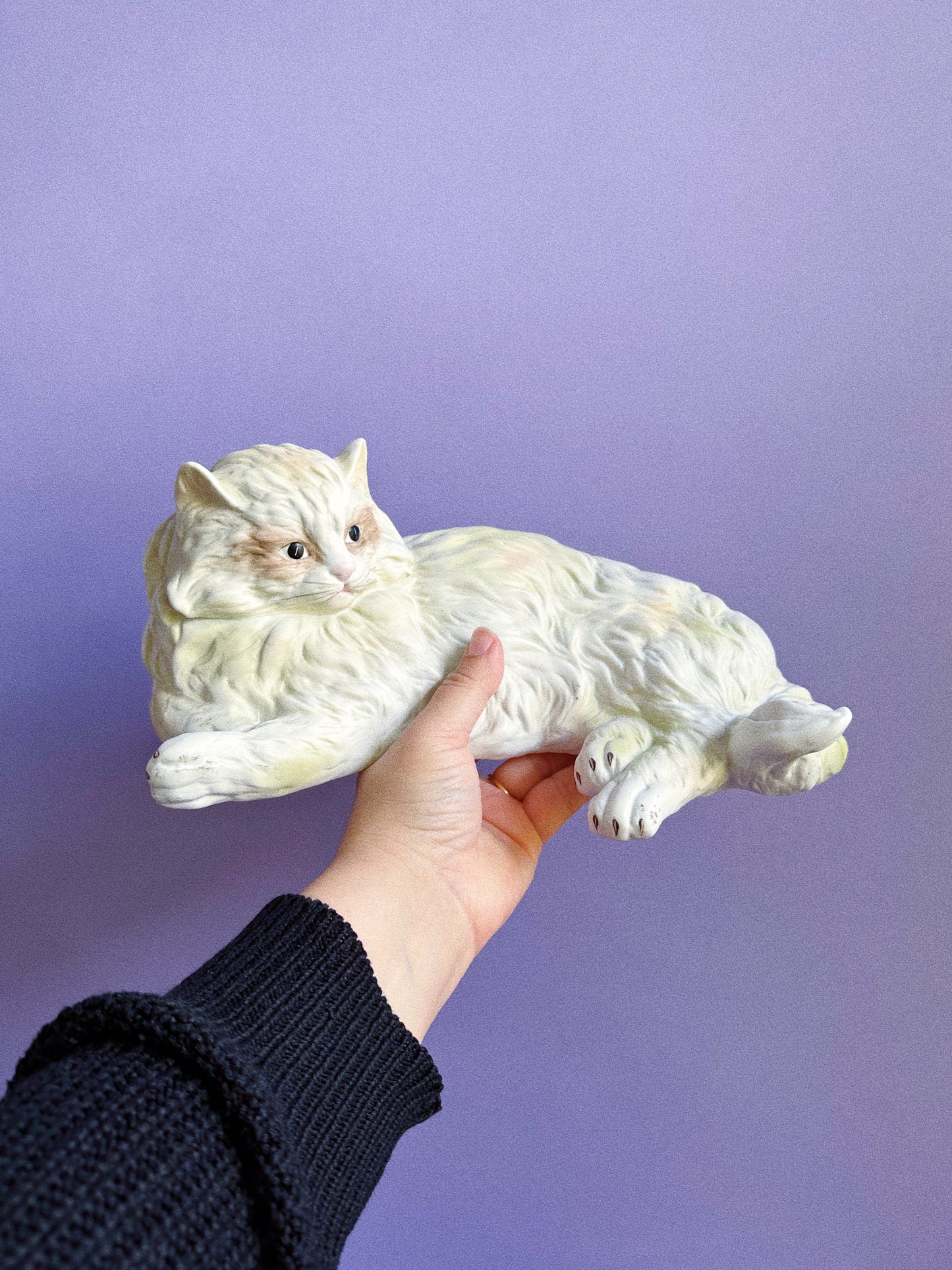 Vintage Persian Large White Ceramic Cat 12” Laying Down Statue