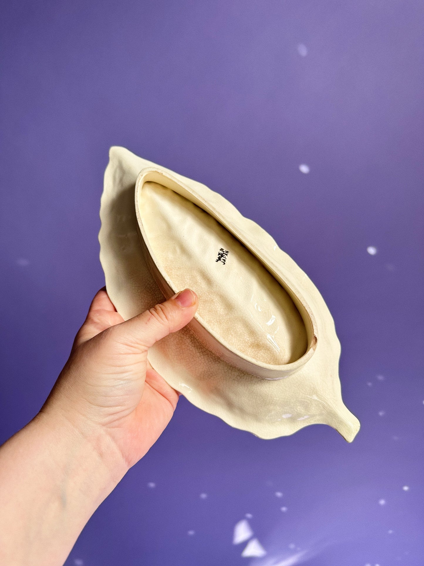 Vintage Majolica Green Leaf Lettuce Cabbage Snack Tray + 6 Leaf Dishes Japan