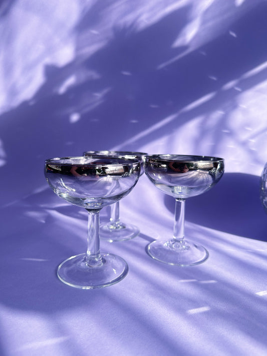 Mid-Century Silver Ombré Champagne Coupe Glasses Barware Luminarc France