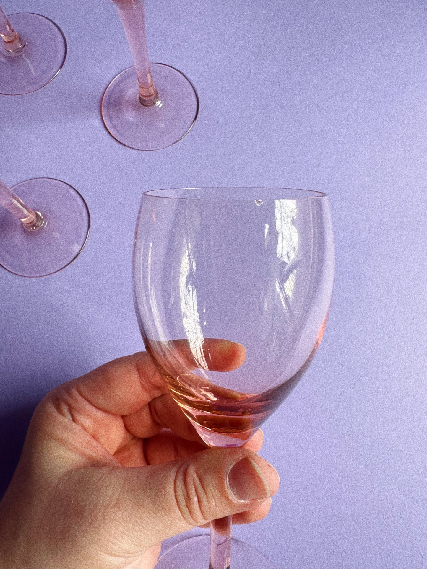 Vintage Set of 5 Pink Glass Wine Glasses