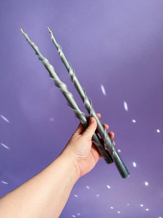 Vintage Faux Sage Coloured Spiral Taper Candles