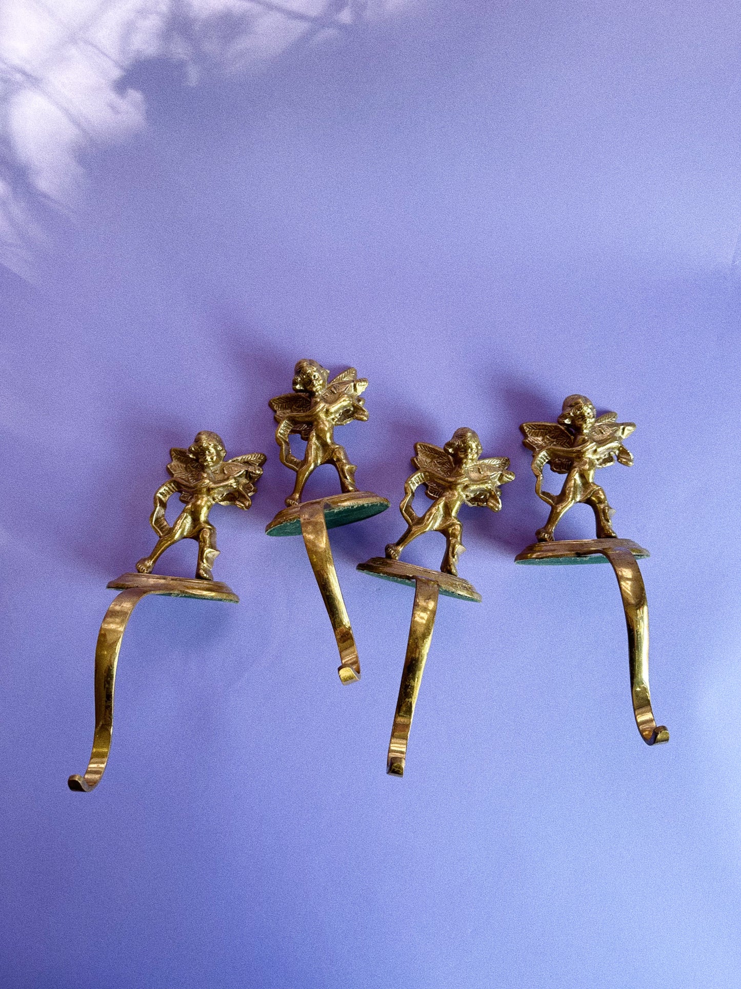 Vintage Solid Brass Cherub Stocking Mantlepiece Hangers