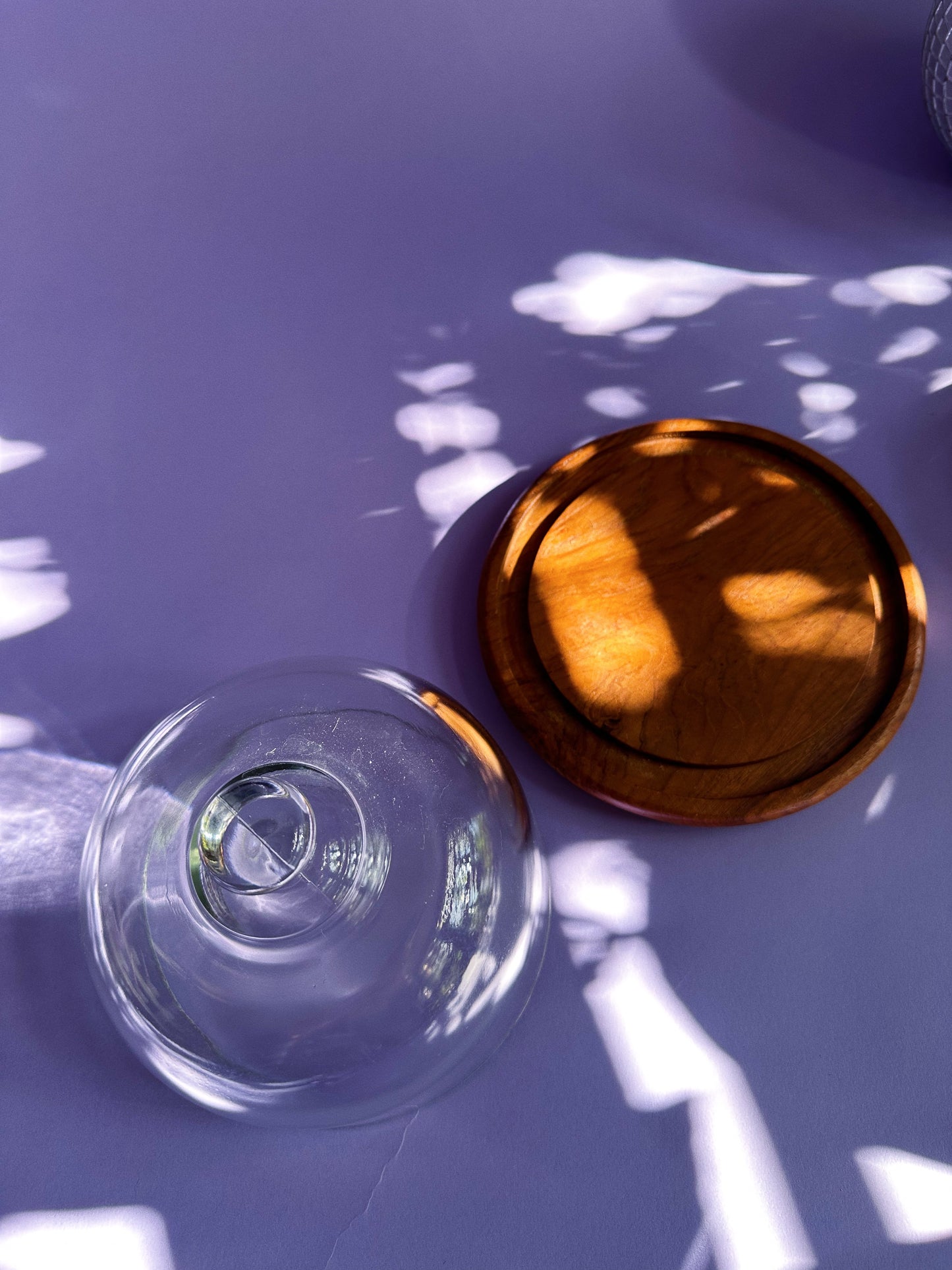 Vintage Genuine Teak Wood Dessert Cheese Board Tray & Glass Dome Cloche Lid