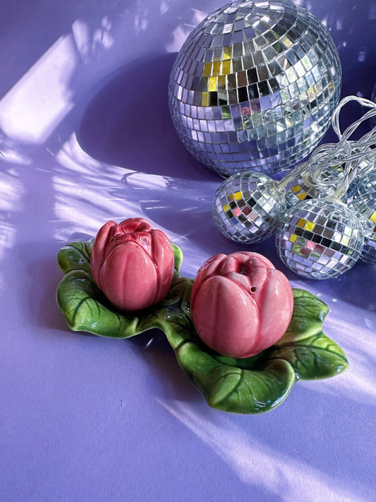 Vintage Ceramic Pink Roses Salt & Pepper Shakers