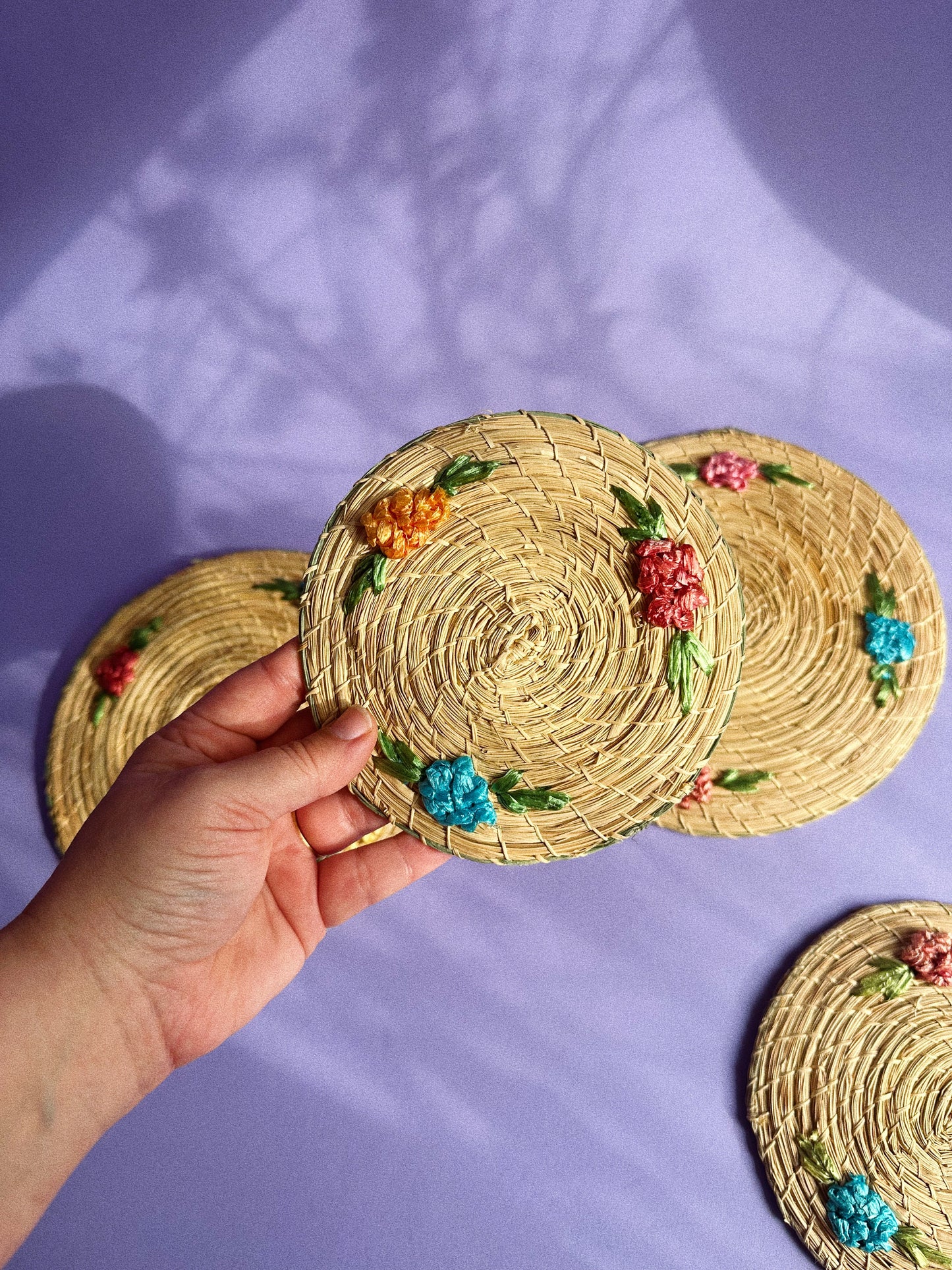 Vintage Woven Raffia Trivets / Coasters