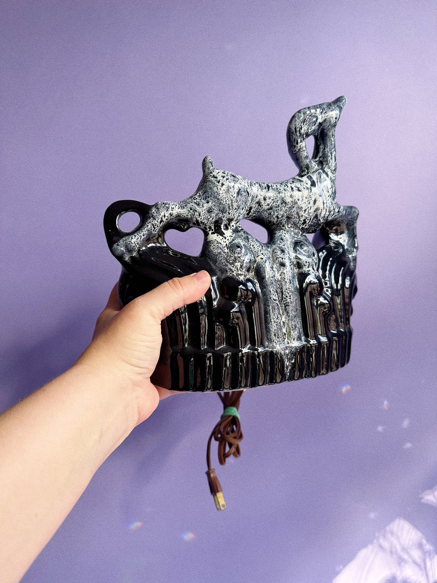 MCM Vintage Black and White Drip Deer / Impala TV Lamp