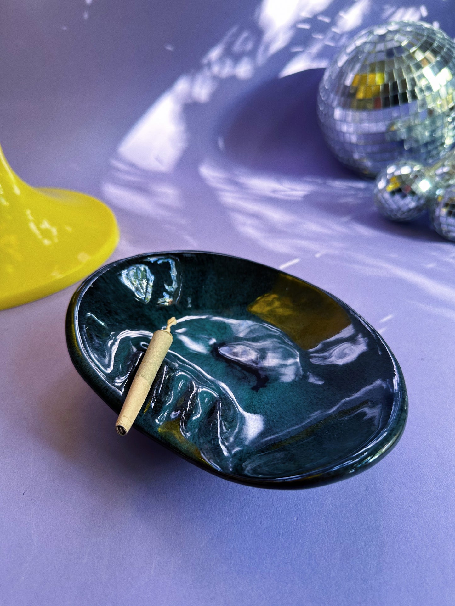 Vintage Evangeline Canada Blue Pottery Ashtray / Throw Dish