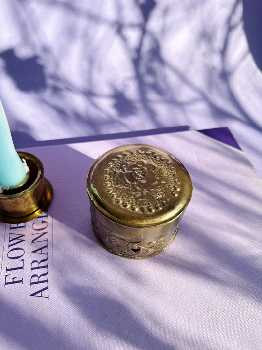 Vintage Brass Lidded Box With Heart Cut Outs