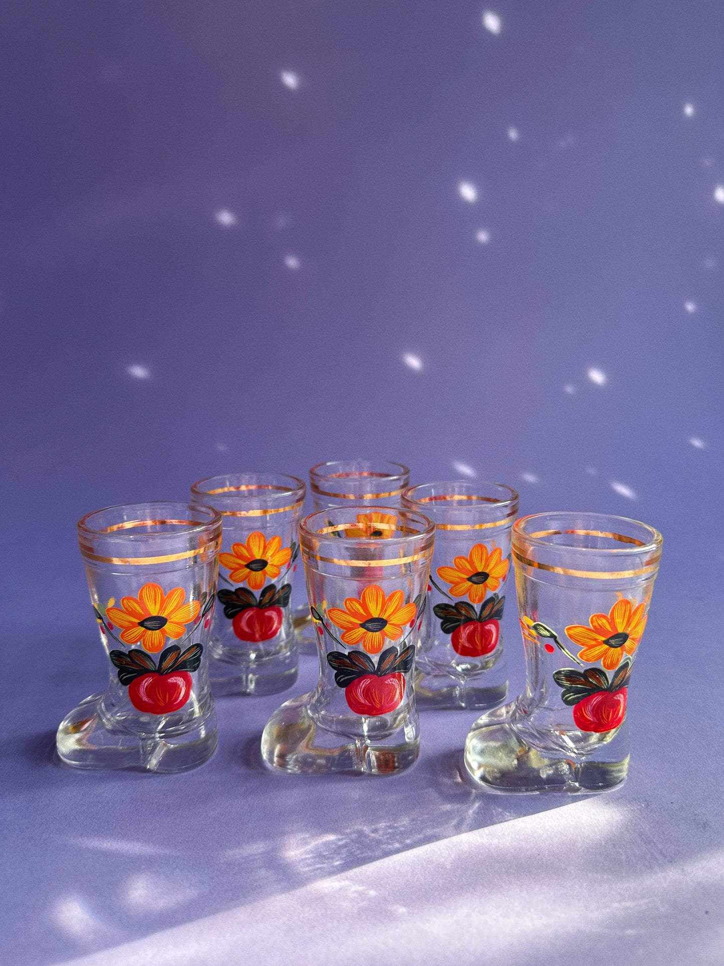 Set Of Mod Dep Glass Boot Shot Glasses Flower Decor Italy