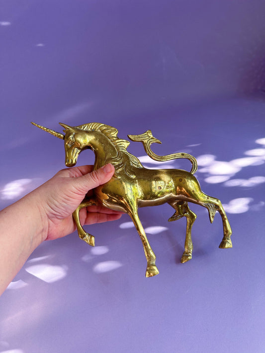 Vintage Large Heavy Solid Brass Unicorn Sculpture