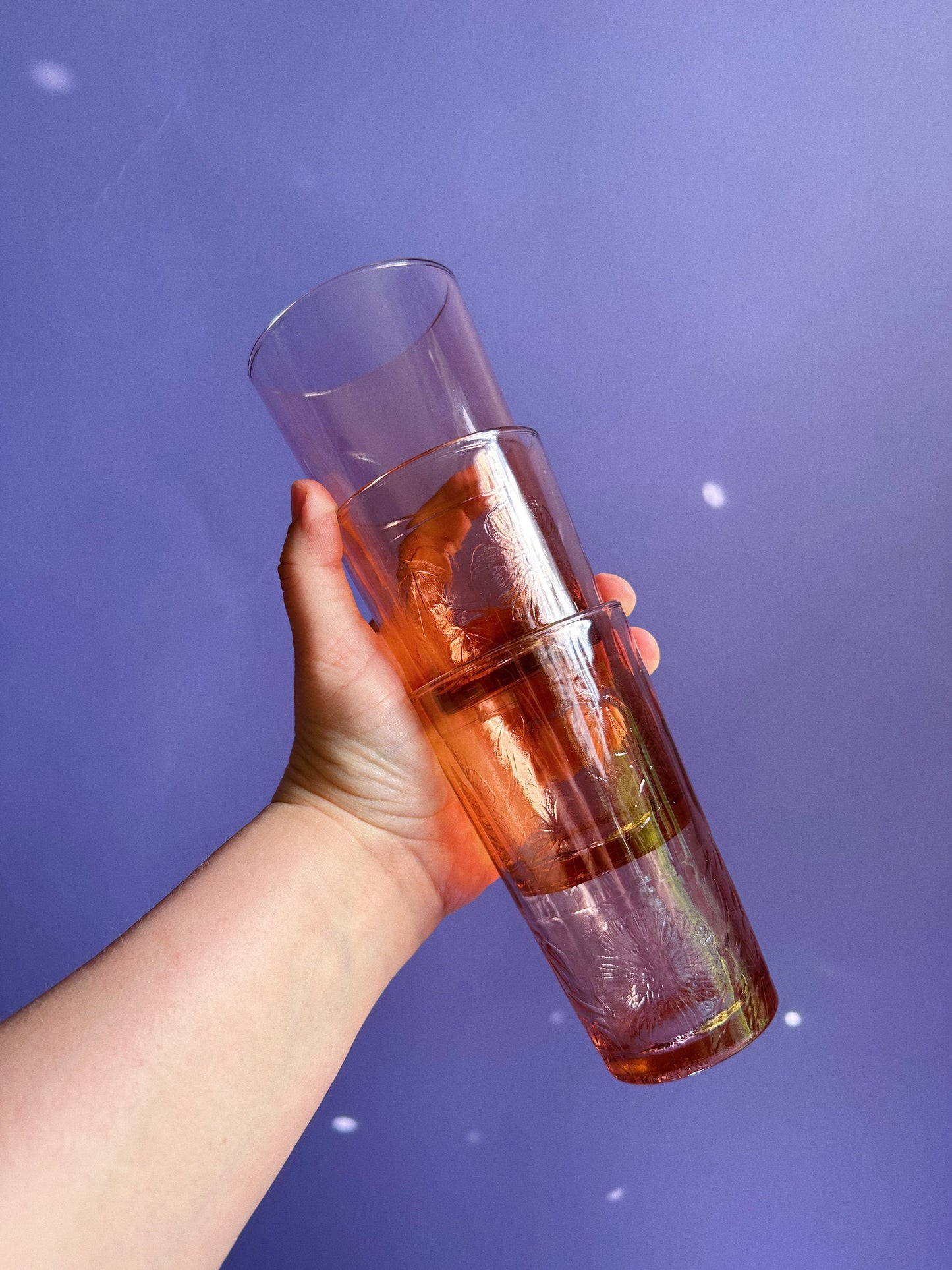 Vintage Pink Highball Glasses KIG Pressed Floral Design, Set of 4