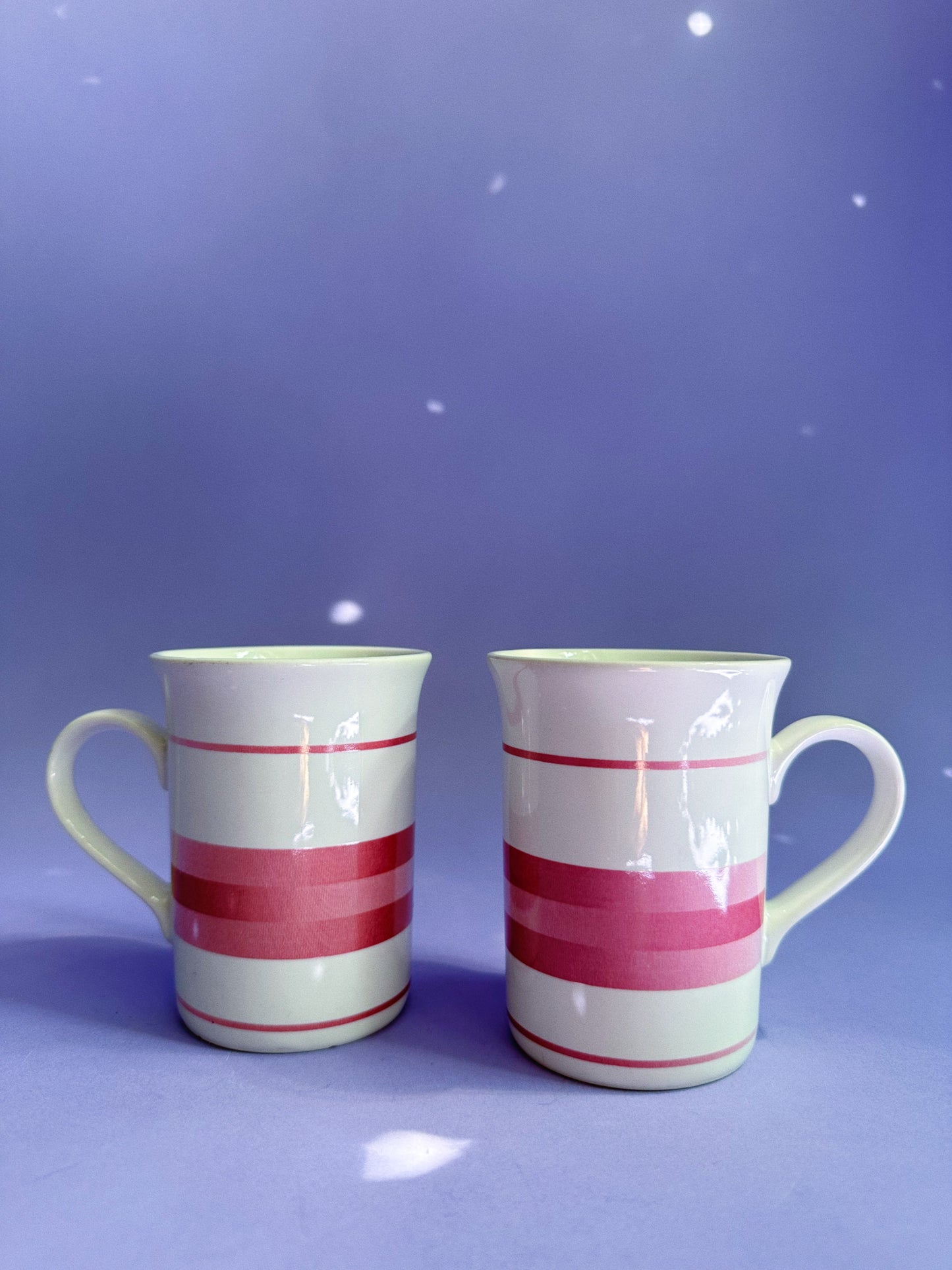 Vintage Pair of Pink Striped Coffee Mugs 80s Collection Manoir Korea