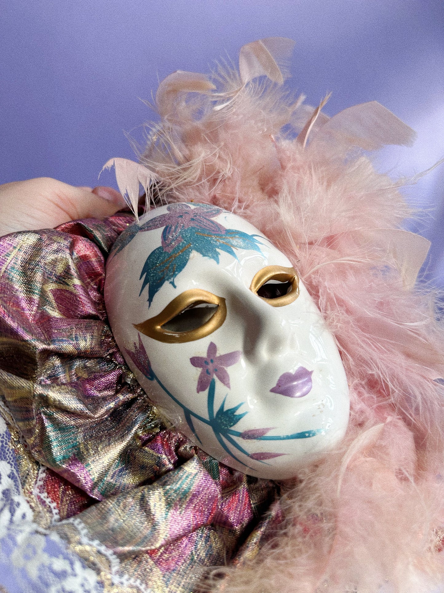 Vintage Venetian Porcelain Ceramic Mask Mardi Gras Painted Wall Hanging