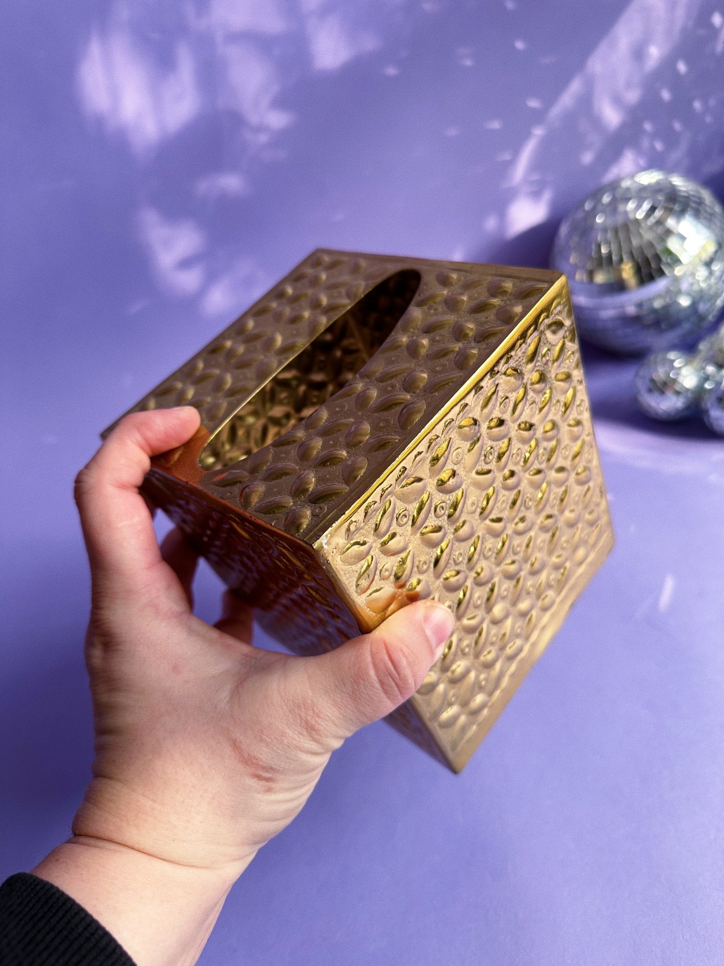 Vintage Brass Square Tissue Box Holder Cover Hollywood Regency MCM