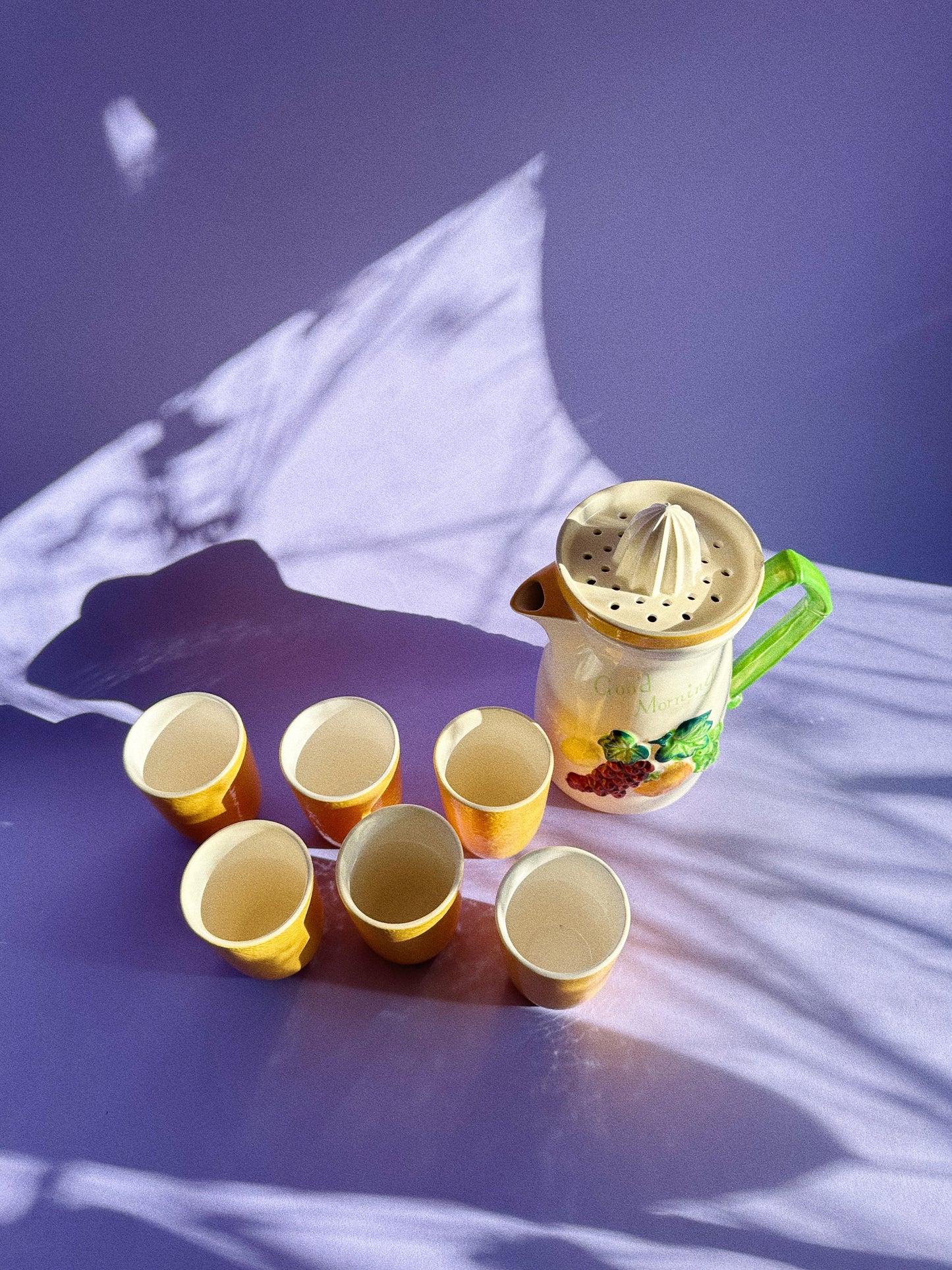 Vintage MCM Ceramic Juice Pitcher, Reamer & Cups - Japan