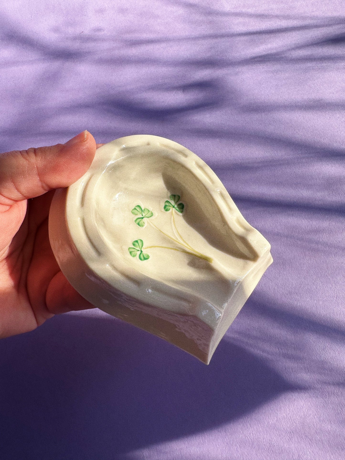 Belleek Ireland Lucky Shamrock Horseshoe Ashtray