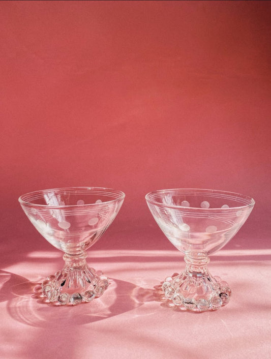 Vintage Anchor Hocking Etched Champagne Glasses or Sorbet Dishes w/ Boopee Base