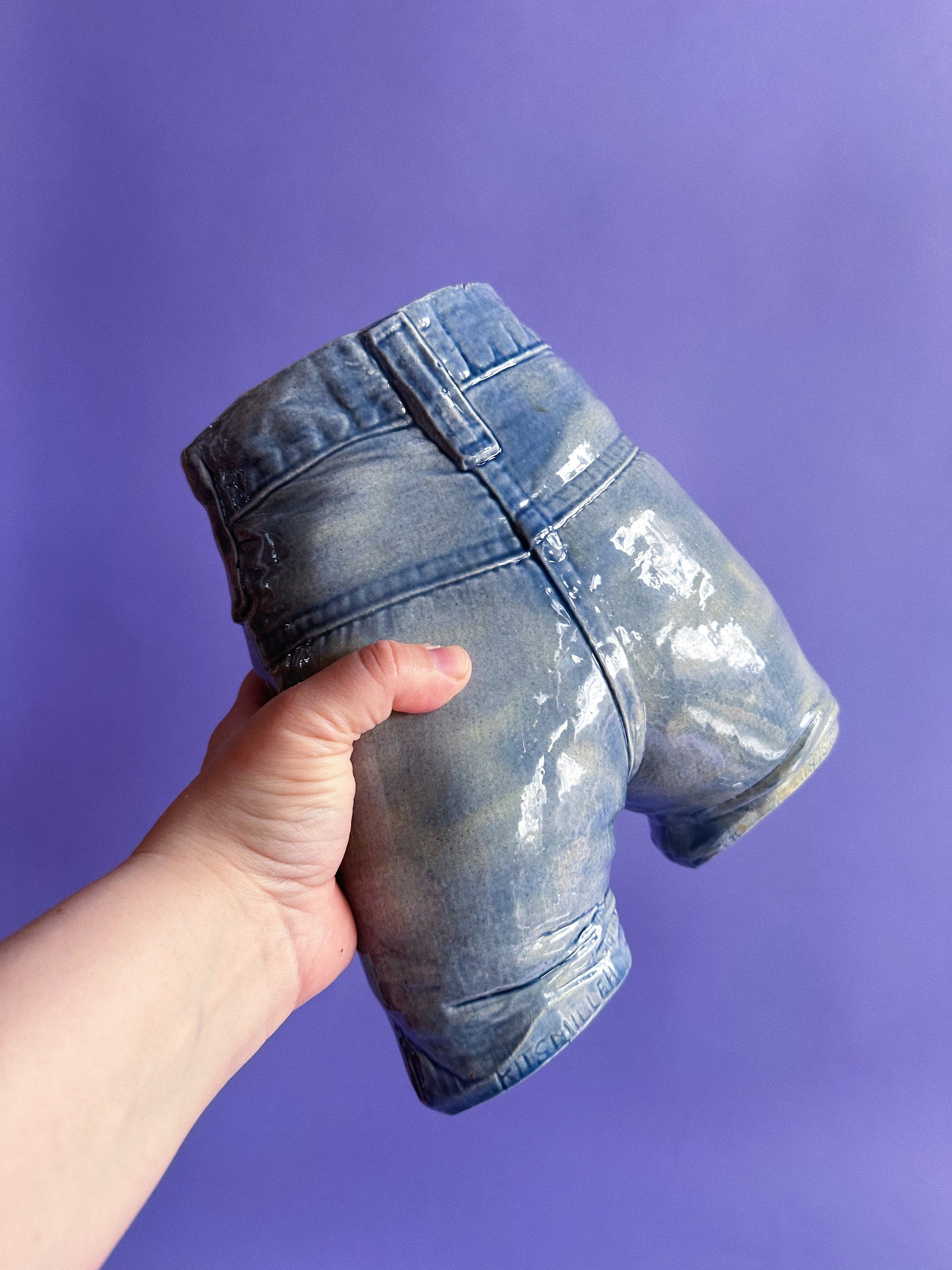 Vintage Ceramic Glazed Blue Jeans Vase 1976