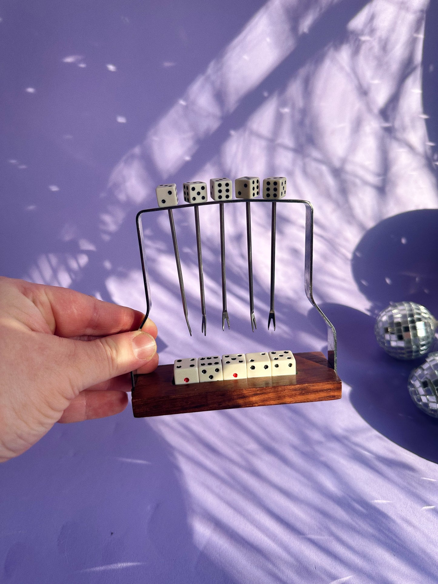 Vintage Dice Cocktail Picks with Holder: Mid-Century Martini Olive Sticks