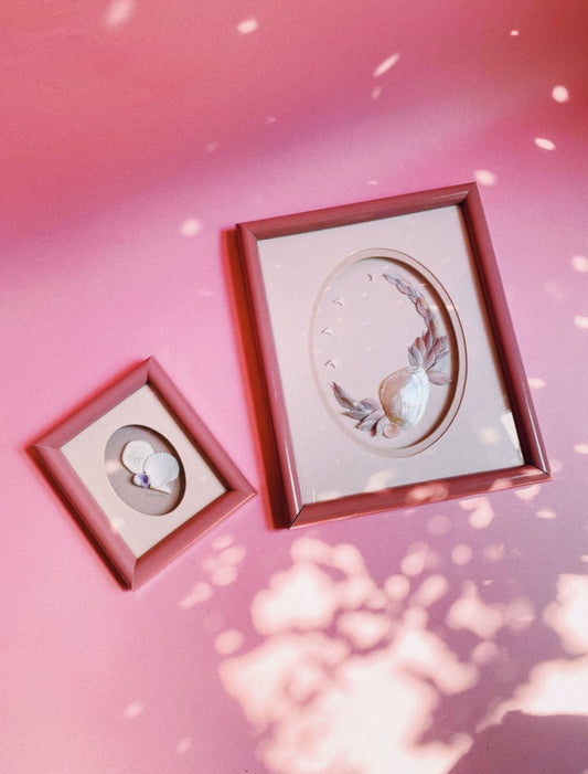 Vintage Dusty Rose Matte Framed Seashell Art