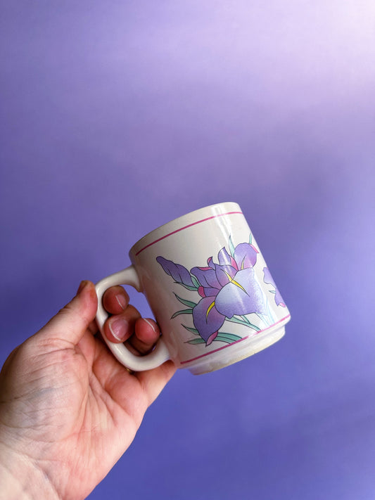 Vintage 80s Purple Flower Ceramic Mug