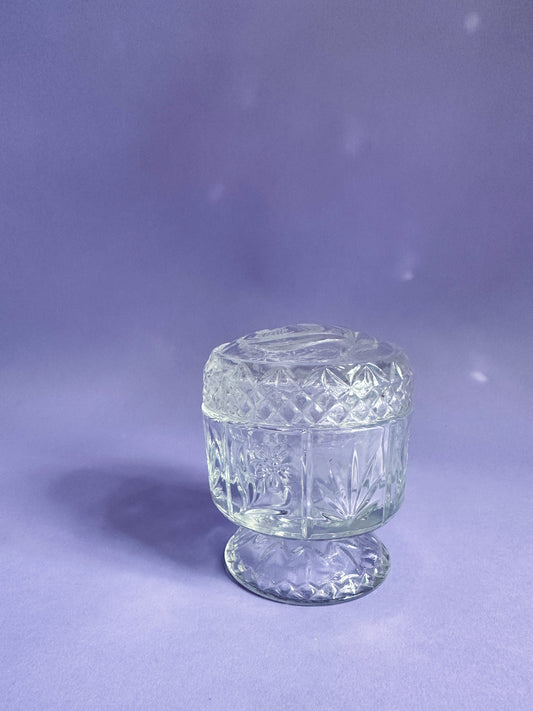 Vintage Avon Fostoria Lidded Pedestal Storage Jar W/ Floral Cut Design