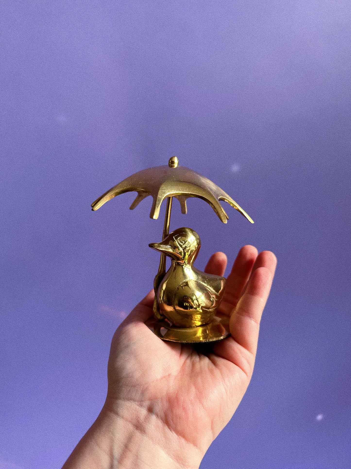 Vintage Brass Duck & Frog w/ Umbrella Sculptures