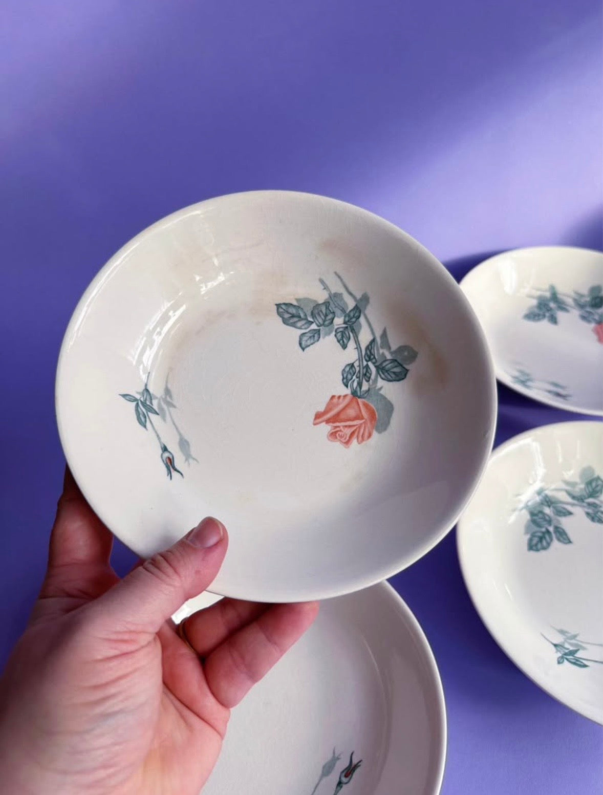 Set of 4 Vintage Shallow Floral Bowls Made in Japan