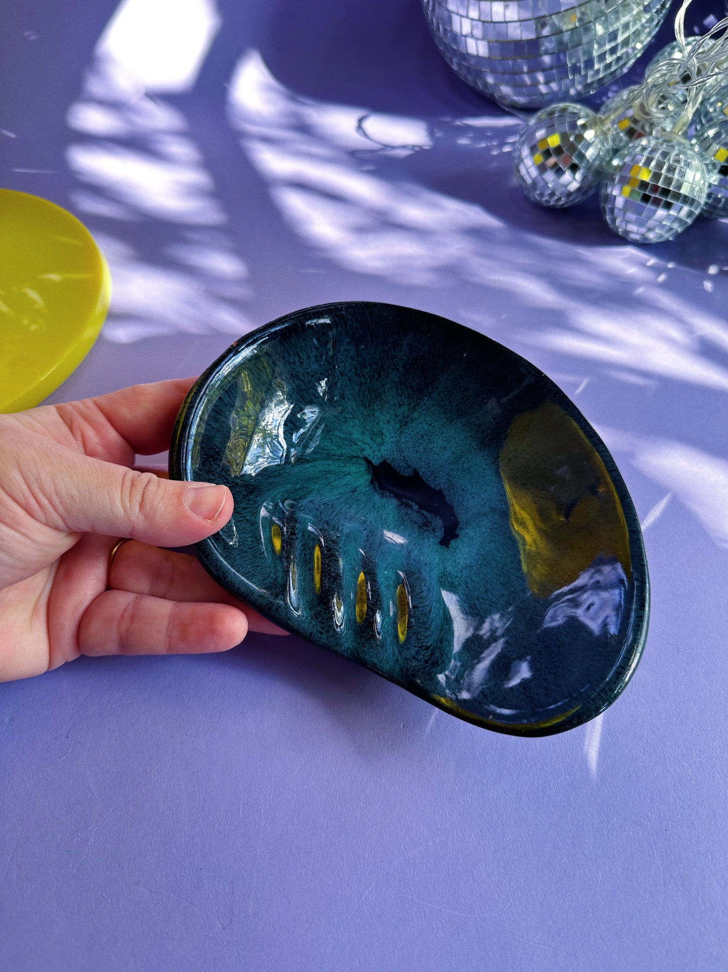 Vintage Evangeline Canada Blue Pottery Ashtray / Throw Dish