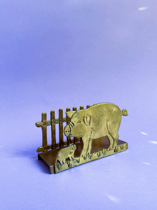 Vintage Brass Pig Letter / Napkin Holder