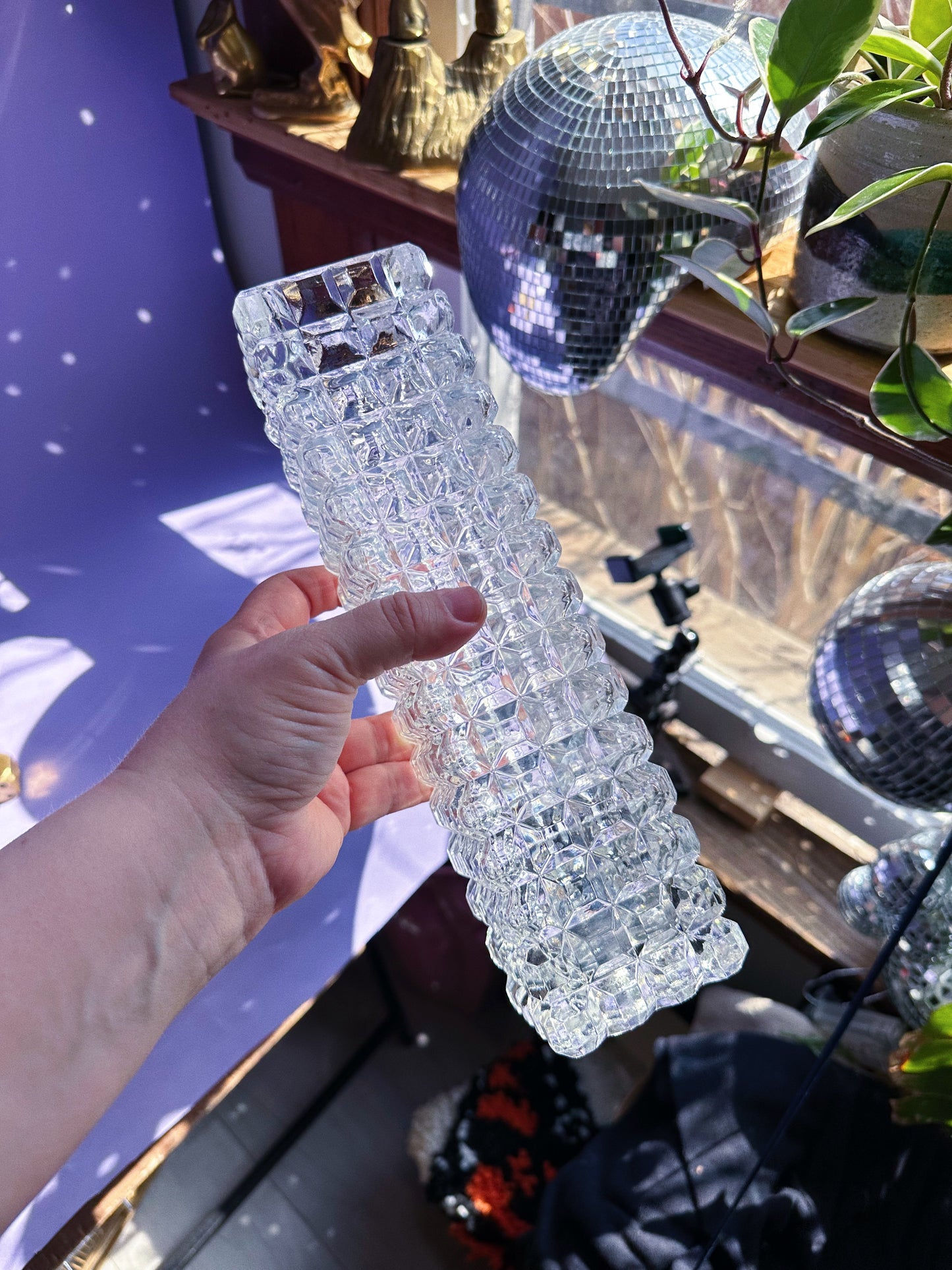 Vintage Geometric Crystal Tall Thin Heavy Vase