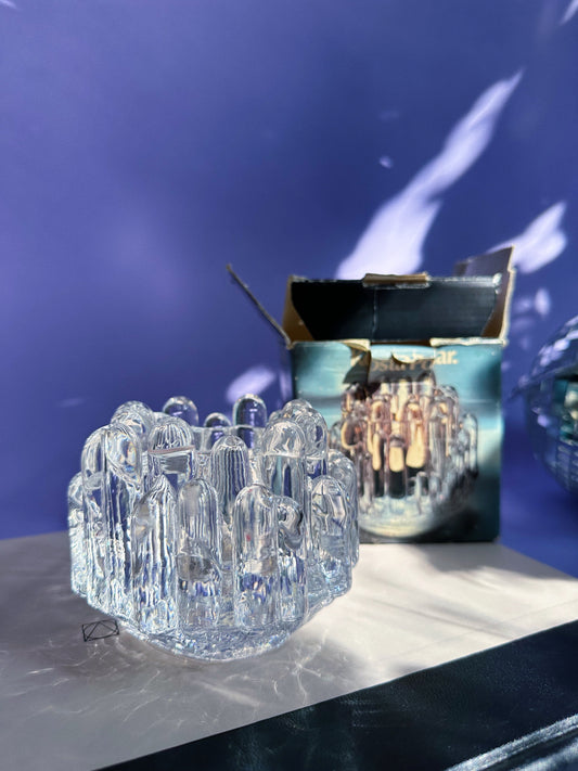 Vintage Glass Candle Votive Holder KOSTA BODA Sweden Polar Ice Stalagmite Heavy