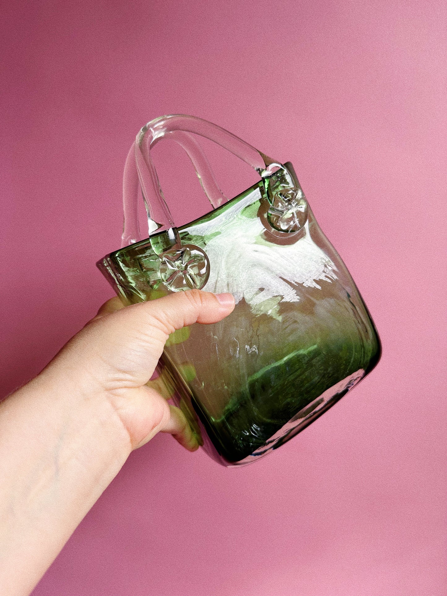 Vintage Green Art Glass Purse Vase