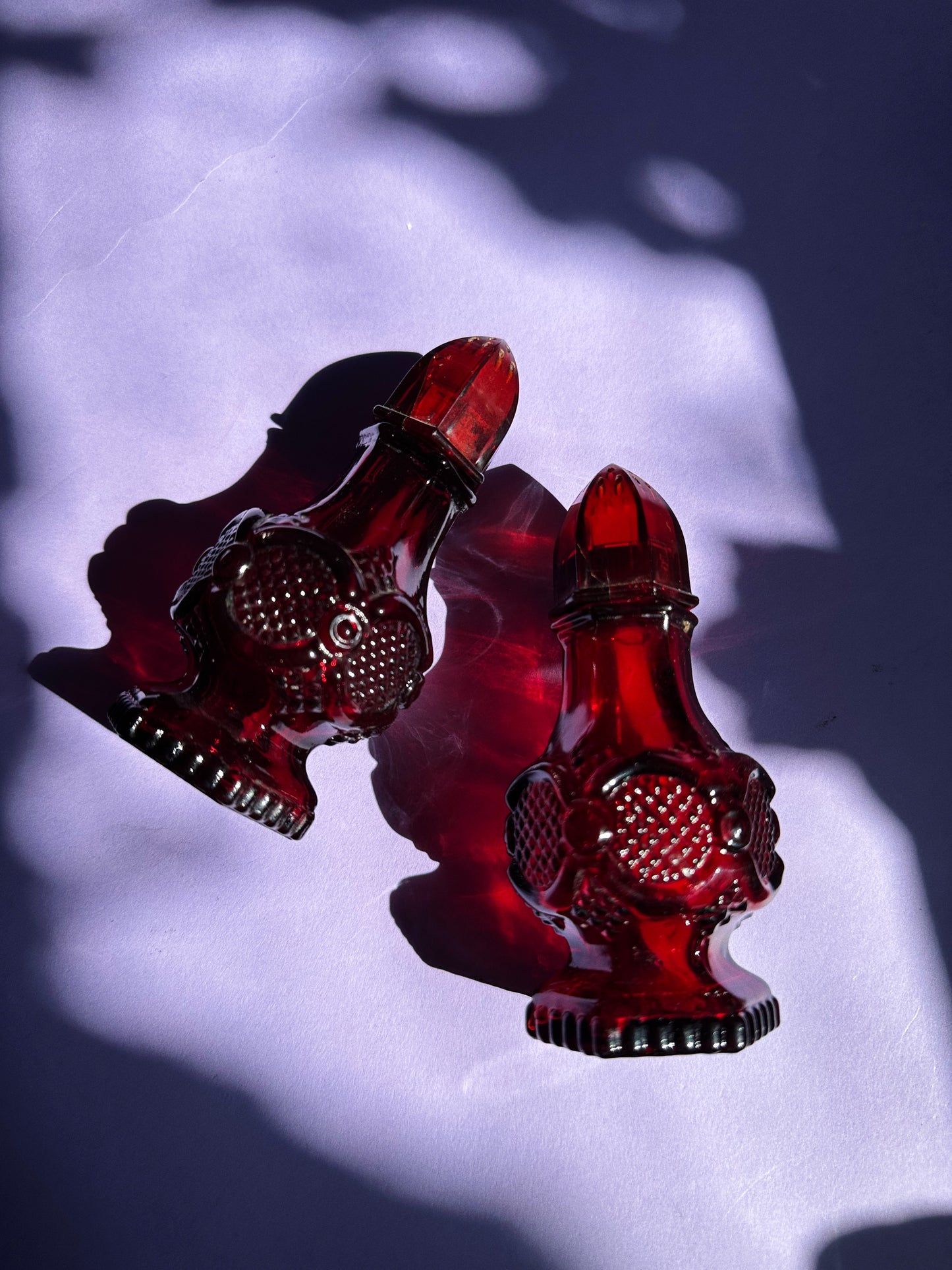 Vintage Avon Cape Cod Ruby Red Glass Salt and Pepper Shakers 1978
