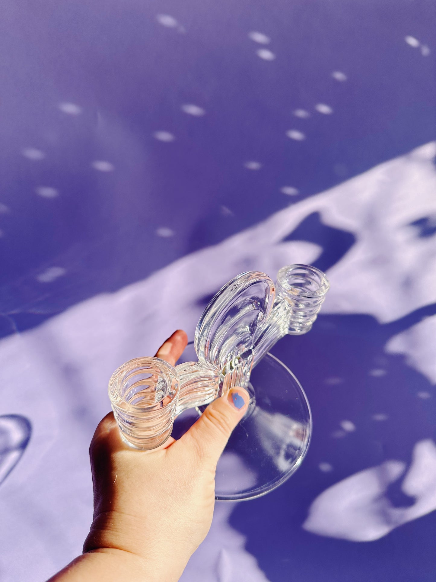 Vintage Art Deco Candlestick Holder Crystal Glass