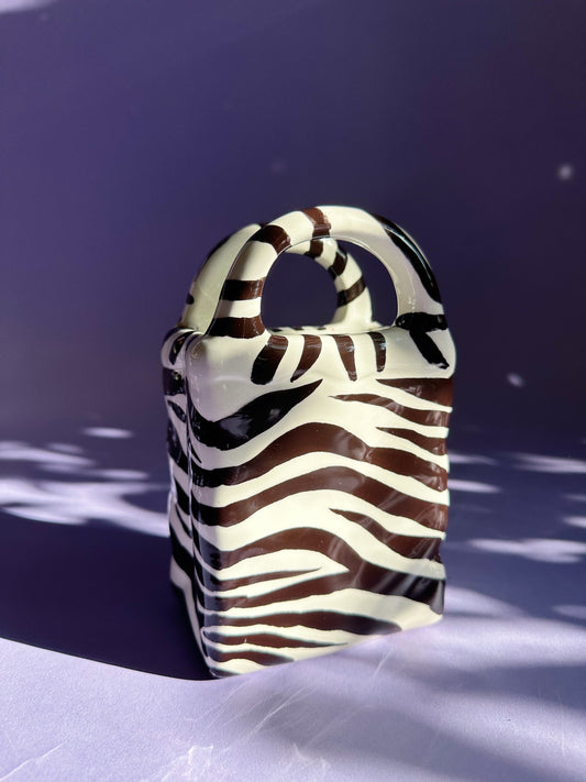 Vintage Ceramic Zebra Print Purse Vase