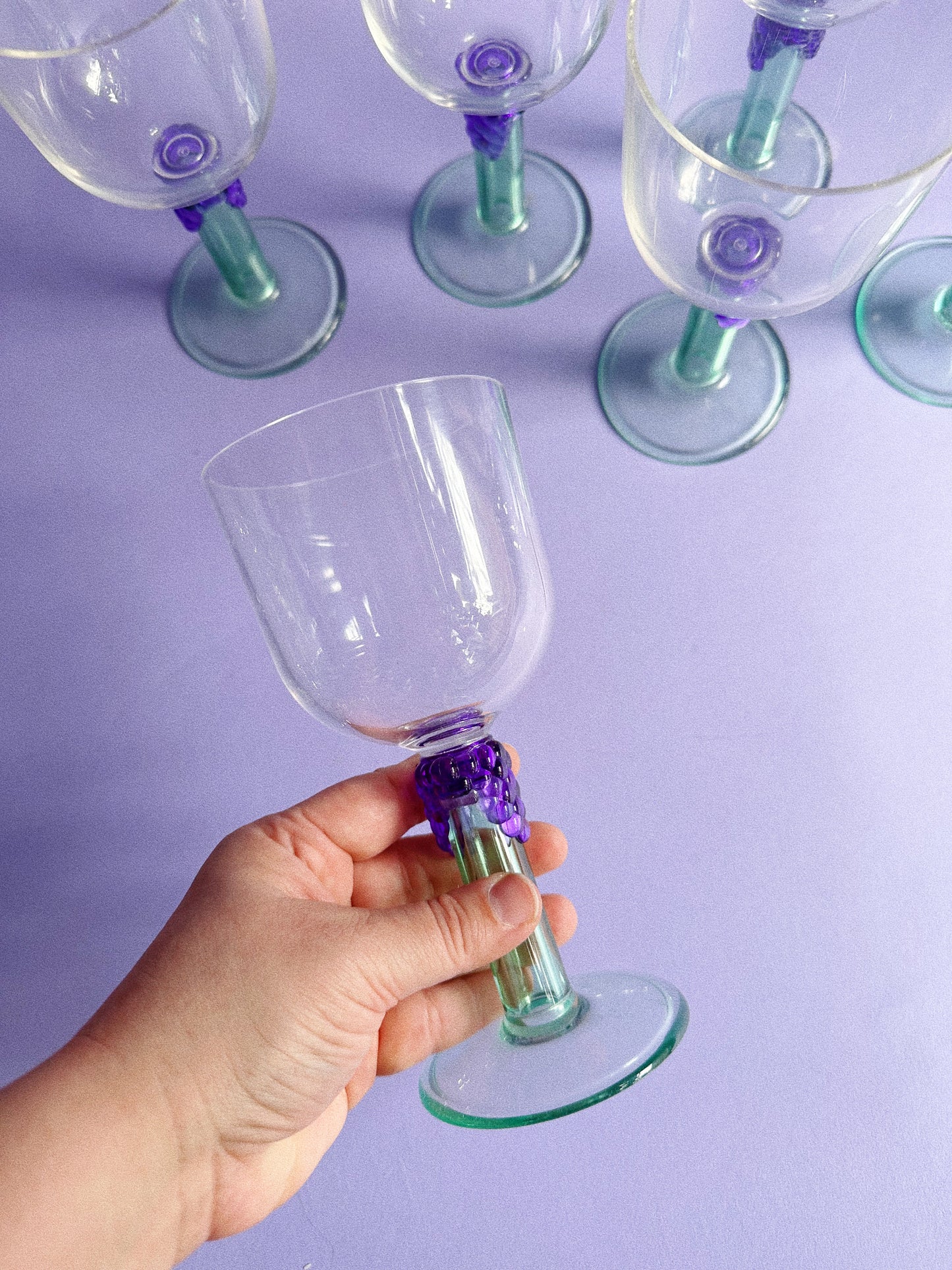 Rare Set Of 6 PrecisionCraft Acrylic Vintage Wine Glass Grapes Stem