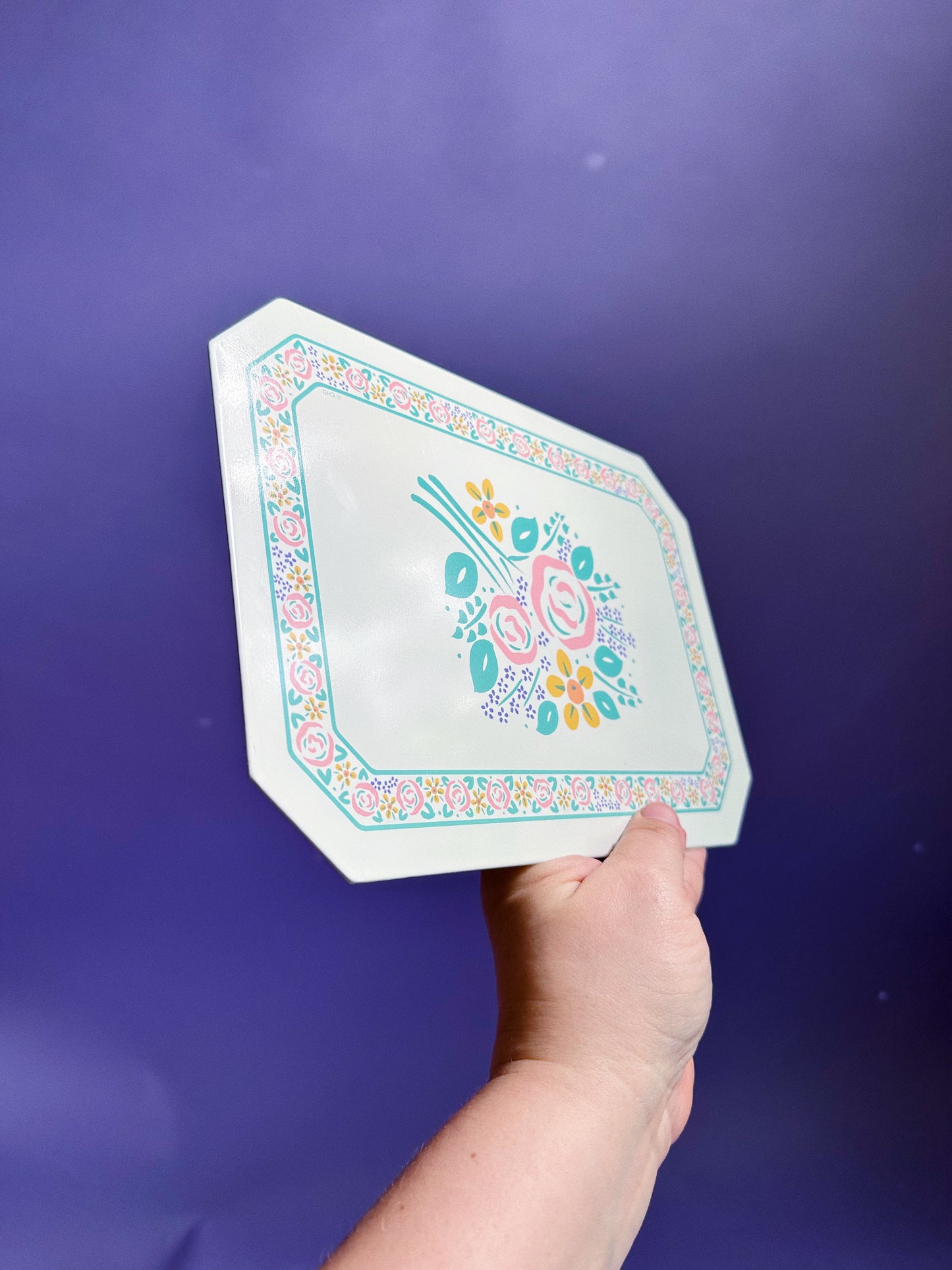 Vintage 80s Floral Metal Tray & Matching Heat Pads / Hot Mats