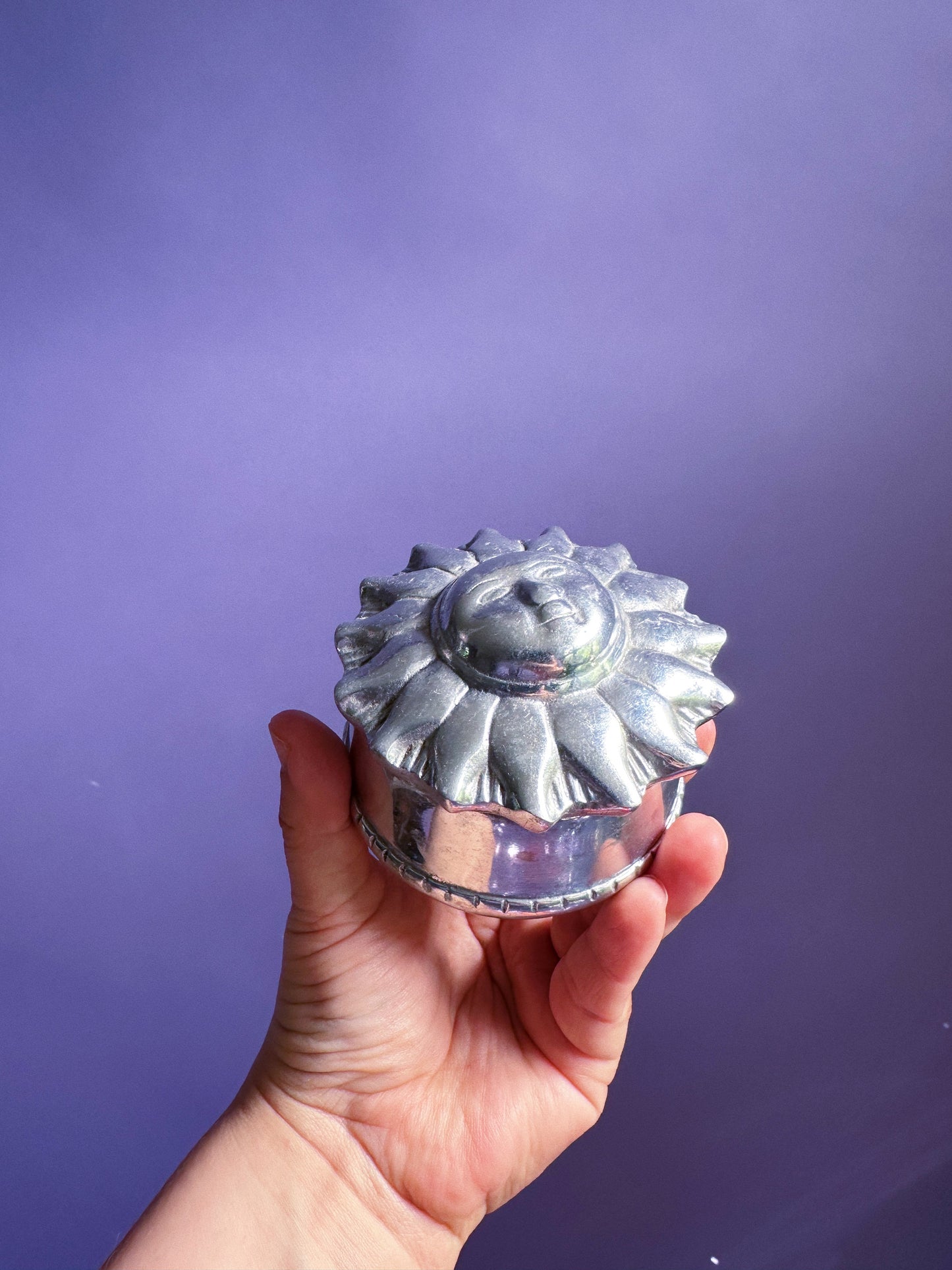 Vintage Lidded Sun Chrome Trinket Box