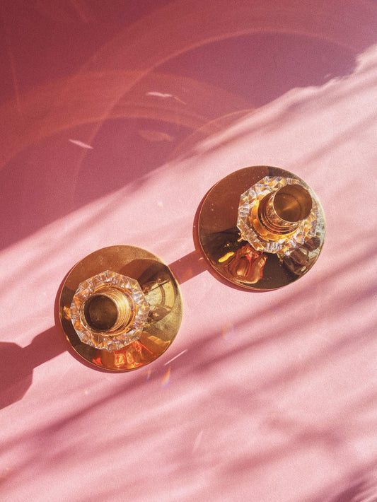 24K Gold Vintage Valerio Albarello Swarovski Crystal Candlesticks