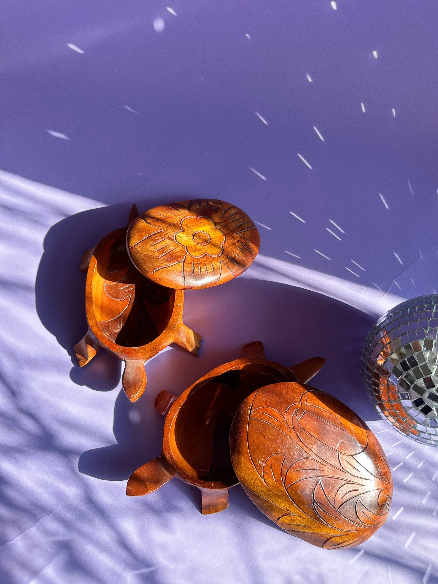 Vintage Large Handcarved Wooden Turtle Boxes