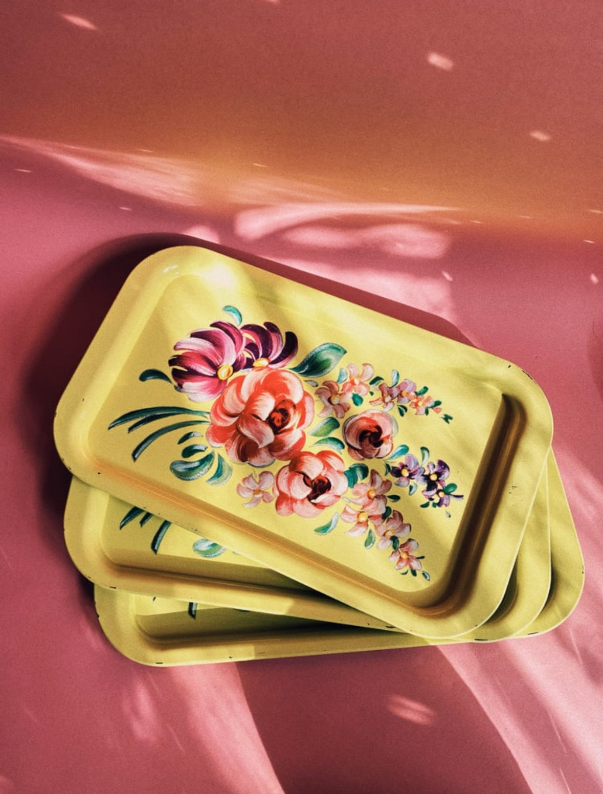1950’s Yellow Floral Metal Serving Trays