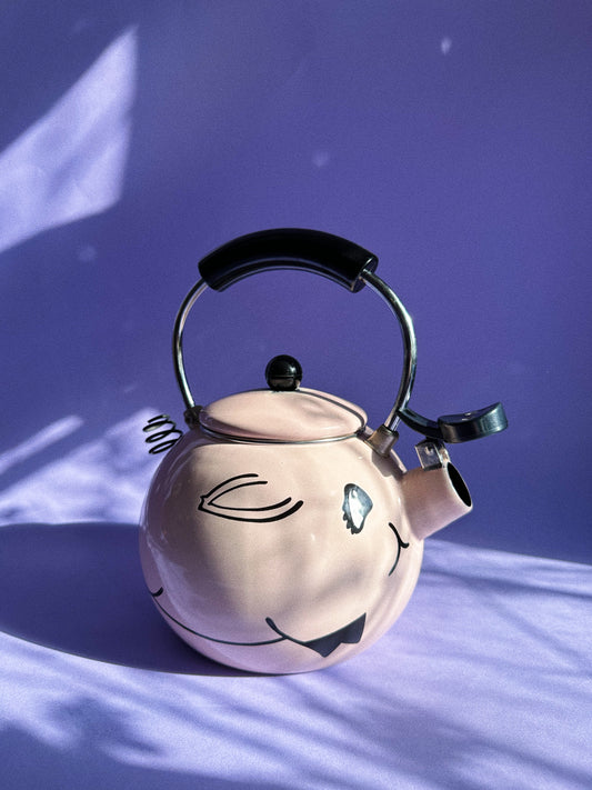 Vintage Kamenstein Pink Pig Whistling Teapot Tea Kettle Piggy Enamel