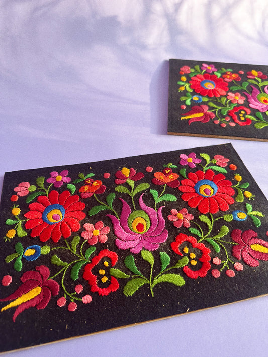 Floral Embroidery Design Wooden Pieces Hungarian Folk Art