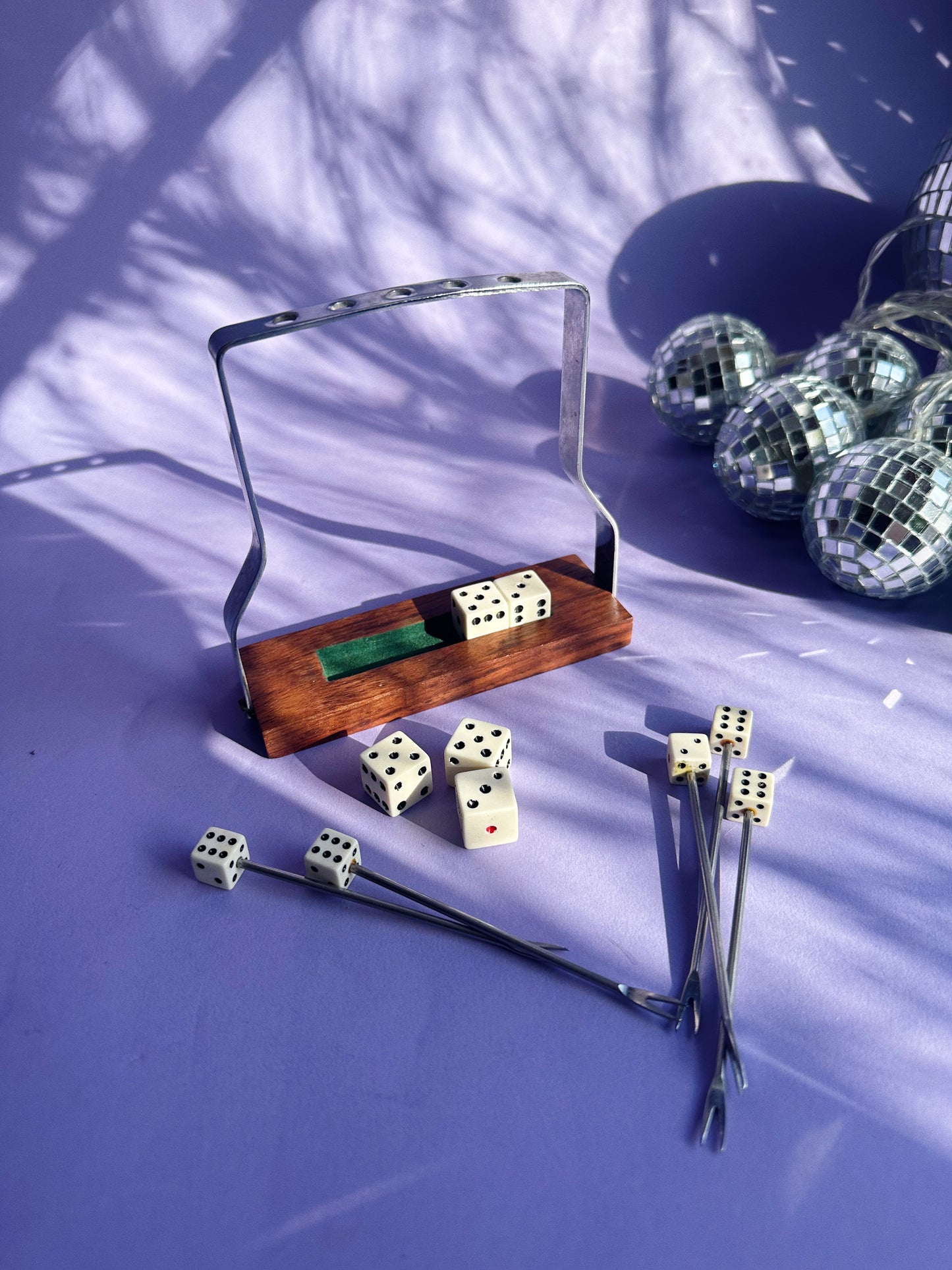 Vintage Dice Cocktail Picks with Holder: Mid-Century Martini Olive Sticks