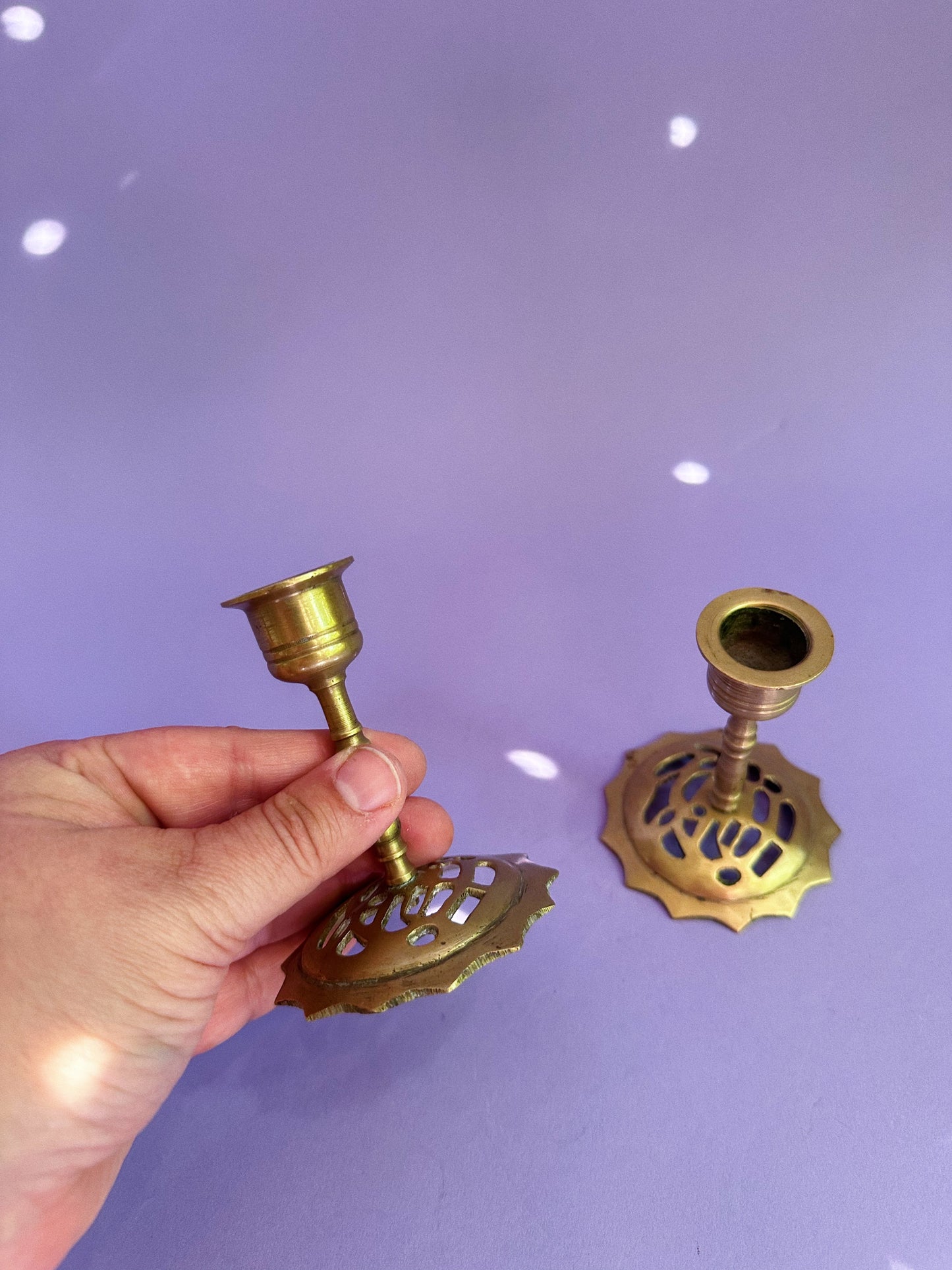 Vintage Small Pair of Brass Candlesticks for Taper Candles