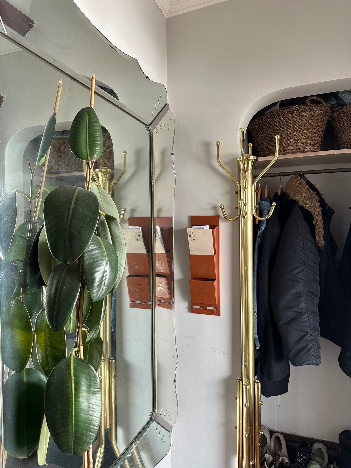 Red Brown Letter Bills Mail Organizer MCM Vintage Mid Century Plastic